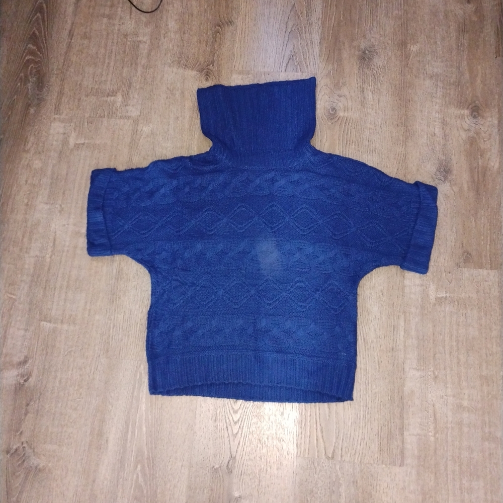 Blue Cable Knit Turtleneck Sweater